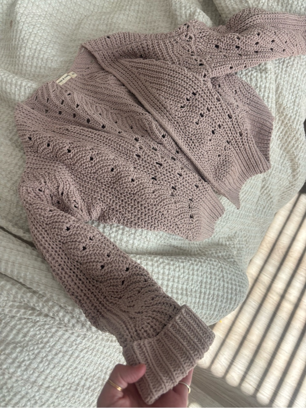 moon & madison Pointelle Knit Cardigan - Mauve Pink